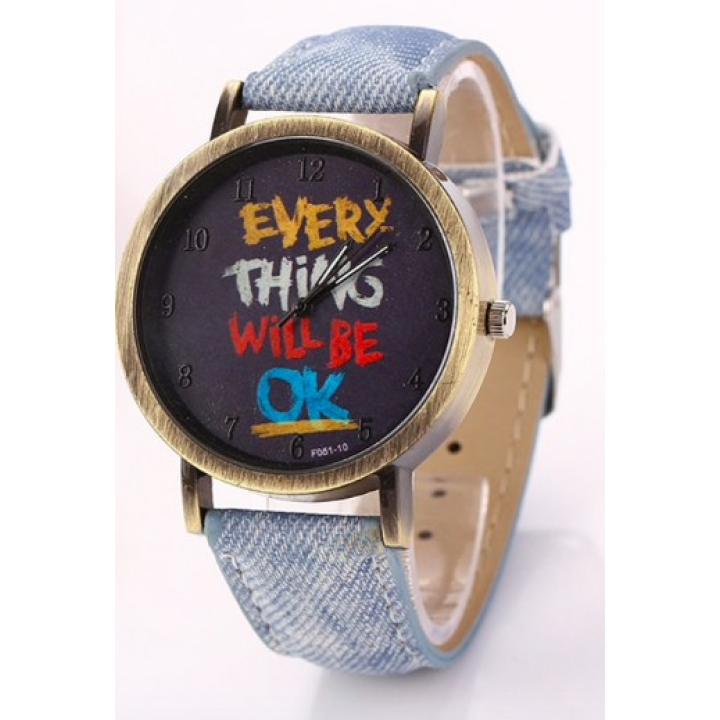 Hidzo Horloge Every Thing Will Be Ok ø 37 mm - Blauw - Kunstleer