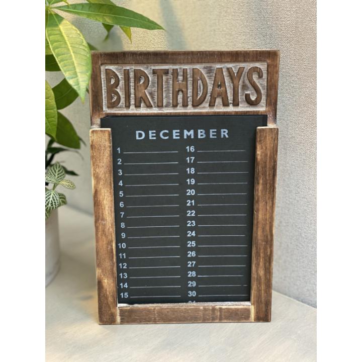 Woodart houten verjaardagskalender 28 cm. Naturel wash kalender met losse vellen