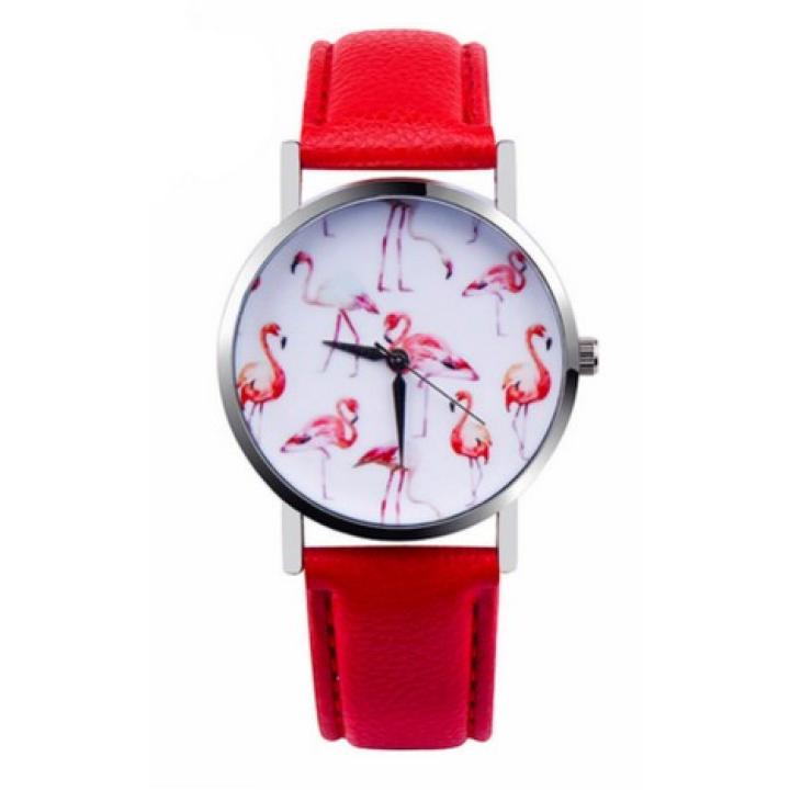 Hidzo Horloge Flamingo ø 37 mm - Rood - Kunstleer