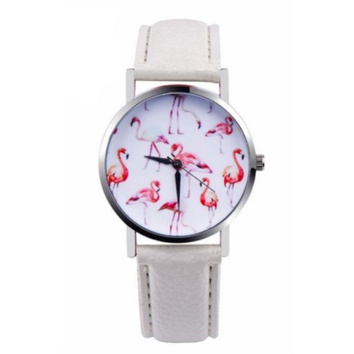 Hidzo Horloge Flamingo ø 37 mm - Wit - Kunstleer