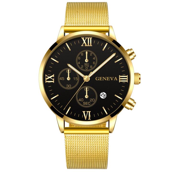 Hidzo Horloge Geneva Ø 41 - Met Datumaanduiding - Goud/Zwart - Staal