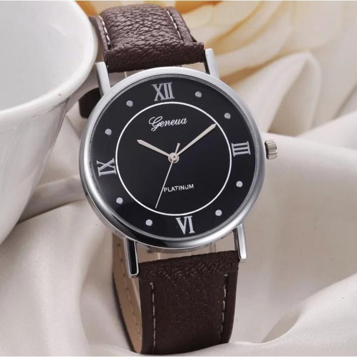 Hidzo Horloge Geneve Platinum ø 37 mm - Bruin - Kunstleer