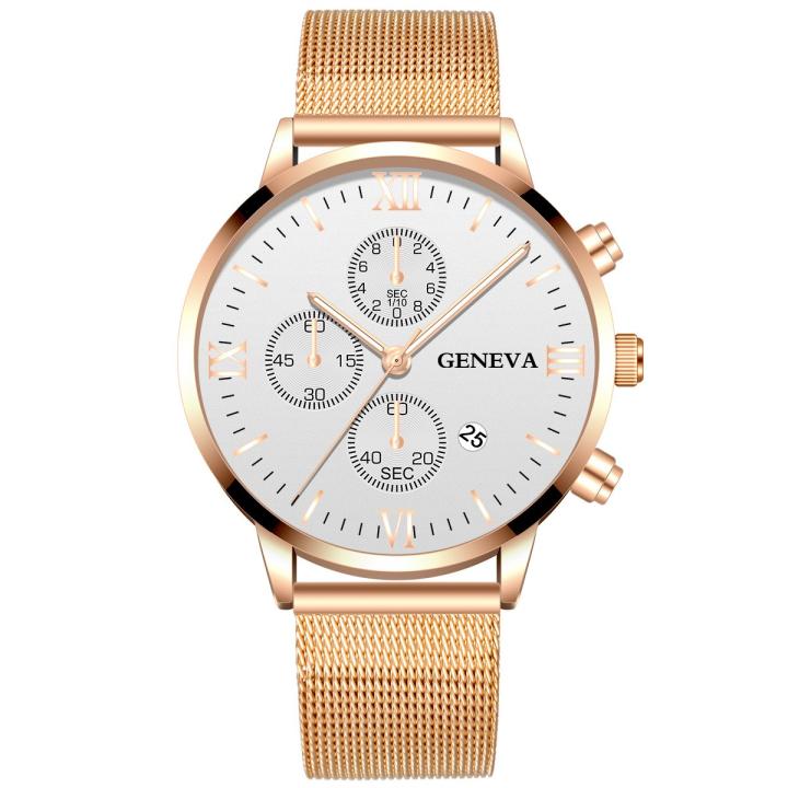 Hidzo Horloge Geneva Ø 41 - Met Datumaanduiding - Rose/Wit - Staal