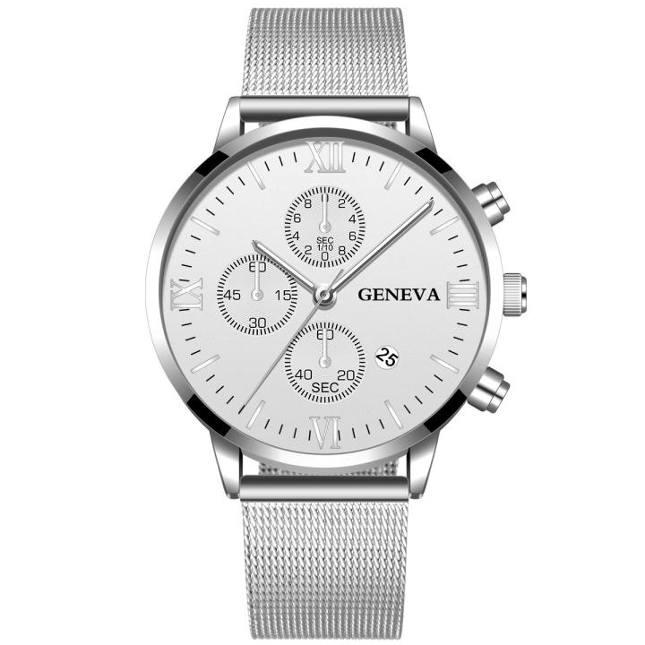 Hidzo Horloge Geneva Ø 41 - Met Datumaanduiding - Zilver/Wit - Staal