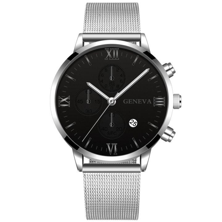 Hidzo Horloge Geneva Ø 41 - Met Datumaanduiding - Zilver/Zwart - Staal - Inclusief Horlogedoosje