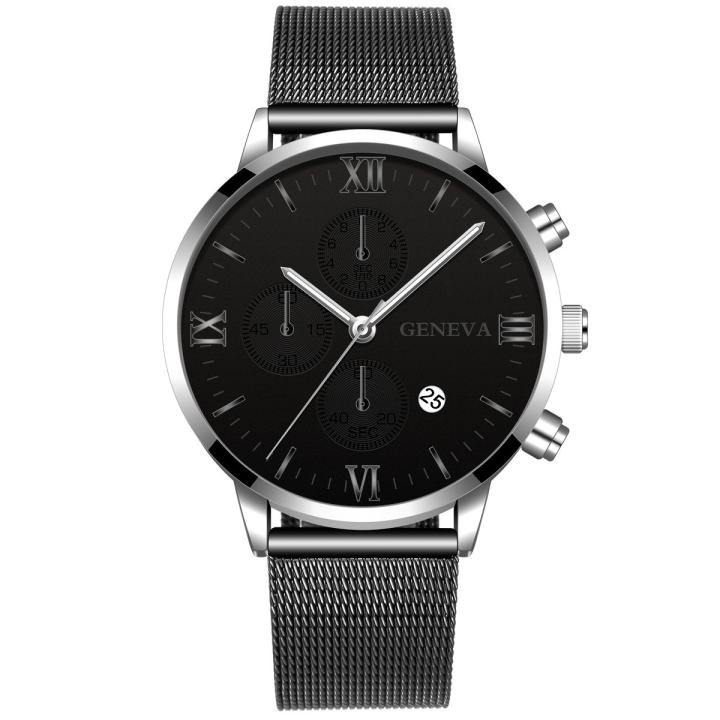 Hidzo Horloge Geneva Ø 41 - Met Datumaanduiding - Zwart/Zilver - Staal - Inclusief Horlogedoosje