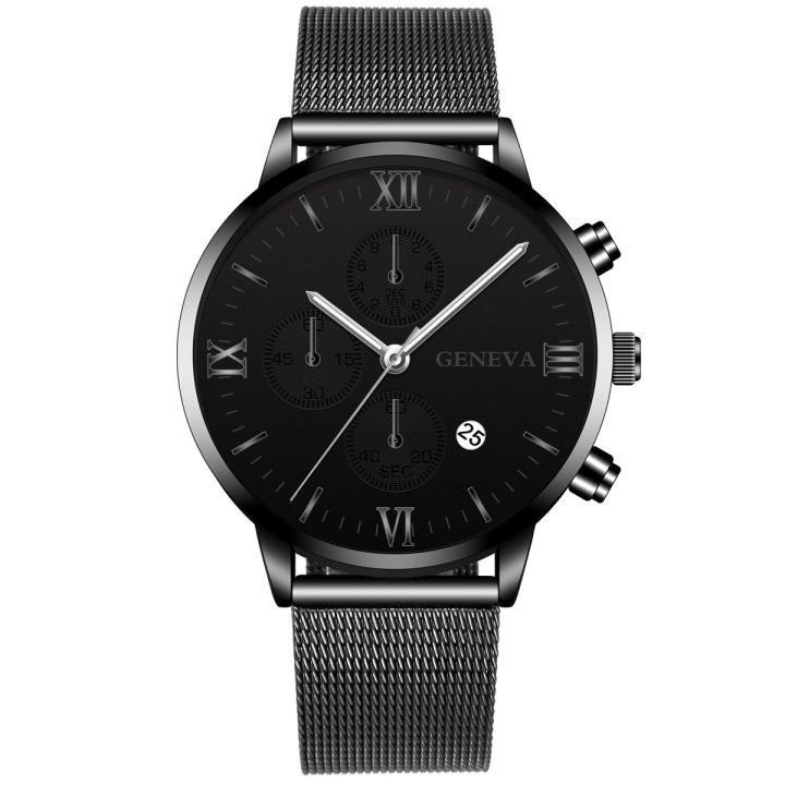Hidzo Horloge Geneva Ø 41 - Met Datumaanduiding - Zwart - Staal