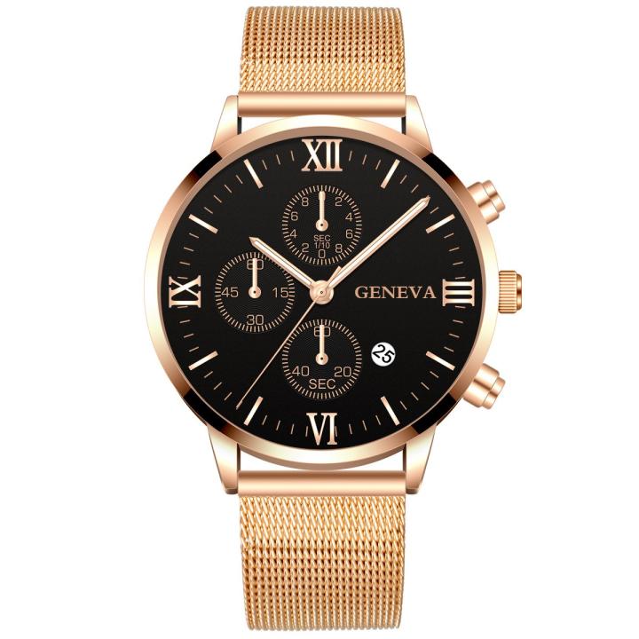 Hidzo Horloge Geneva Ø 41 - Met Datumaanduiding - Goud/Zwart - Staal