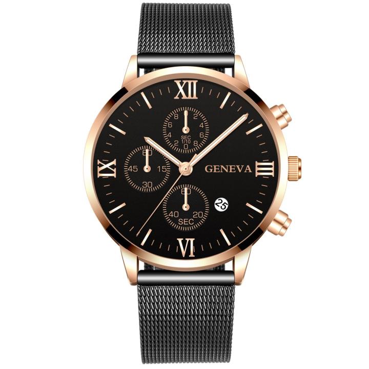 Hidzo Horloge Geneva Ø 41 - Met Datumaanduiding - Zwart/Rose - Staal