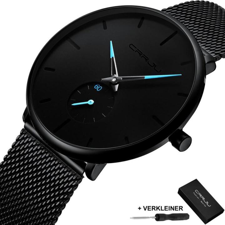 CRRJU Horloge - Unisex - Roestvrij Staal - Ø 40 mm - Black / Blue