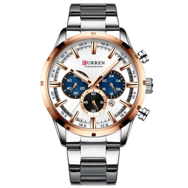 Hidzo Mannen Horloge Curren Ø 50 - Met Datumaanduiding - Zilver/Rose - Staal - Inclusief Horlogedoosje