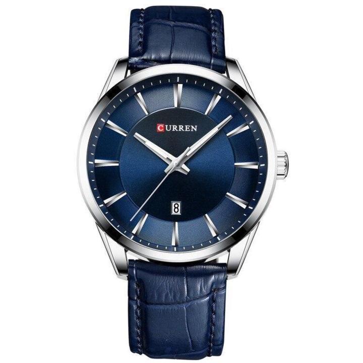 Hidzo Mannen Horloge Curren Ø 50 - Met Datumaanduiding - Blauw/Blauw - Kunstleer - Inclusief Horlogedoosje