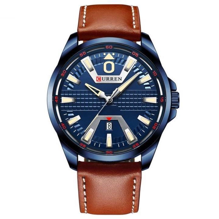 Hidzo Mannen Horloge Curren Ø 50 - Met Datumaanduiding - Bruin/Blauw - Kunstleer - Inclusief Horlogedoosje