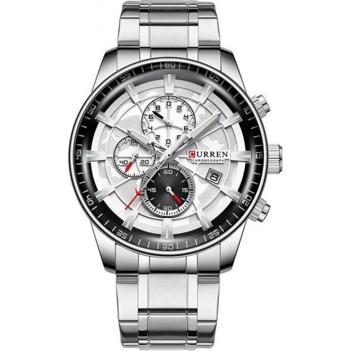 Hidzo Mannen Horloge Curren Ø 50 - Met Datumaanduiding - Zilver/Zilver - Staal - Inclusief Horlogedoosje