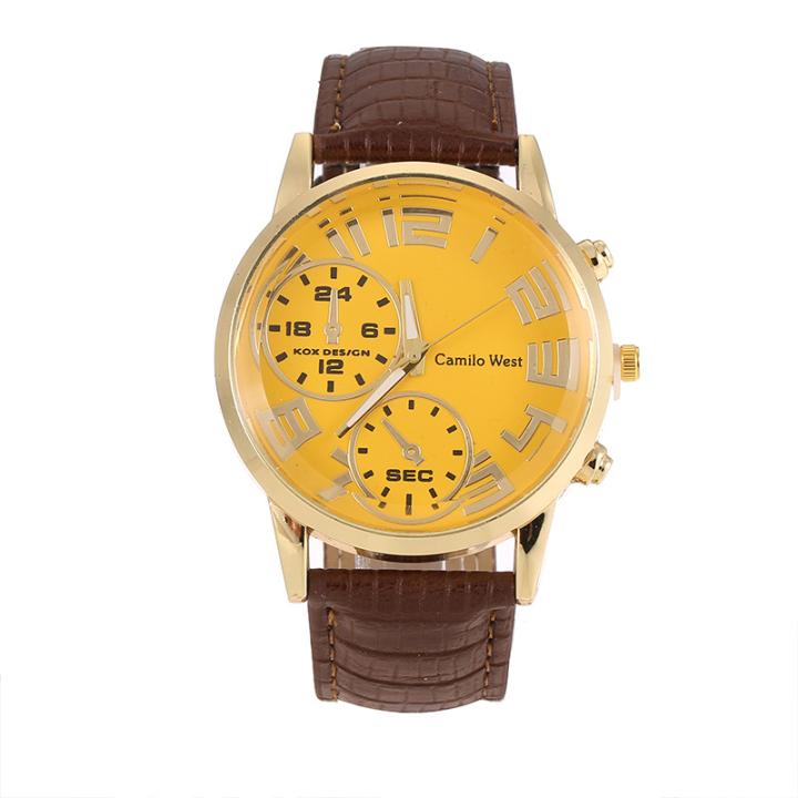 Hidzo Horloge Camilo West Ø 43 - Bruin/Geel/Goud - Kunstleer
