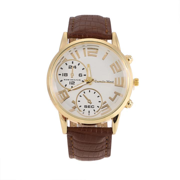 Hidzo Horloge Camilo West Ø 43 - Bruin/Wit/Goud - Kunstleer