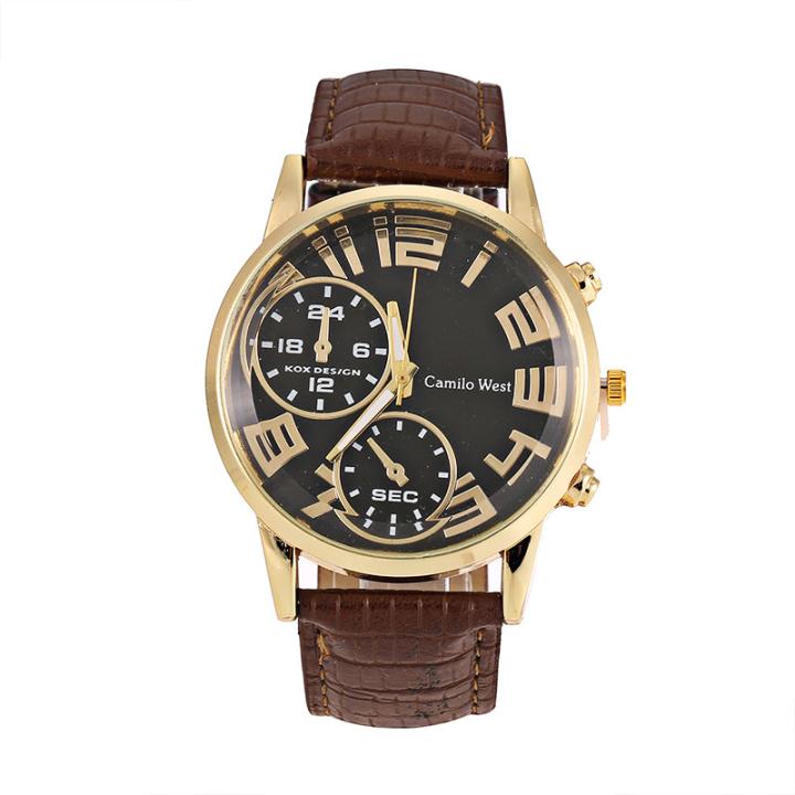 Hidzo Horloge Camilo West Ø 43 - Bruin/Zwart/Goud - Kunstleer