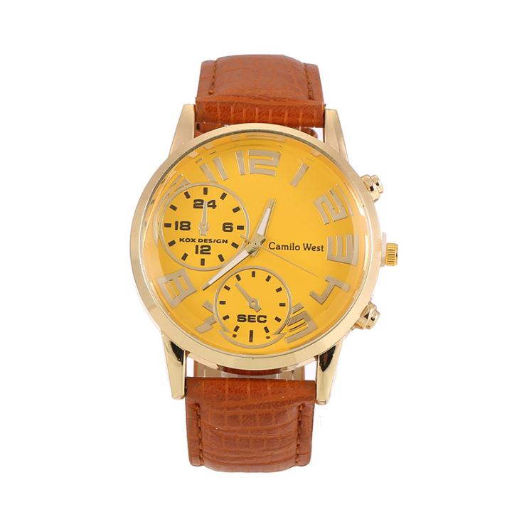 Hidzo Horloge Camilo West Ø 43 - Cognac/Geel/Goud - Kunstleer