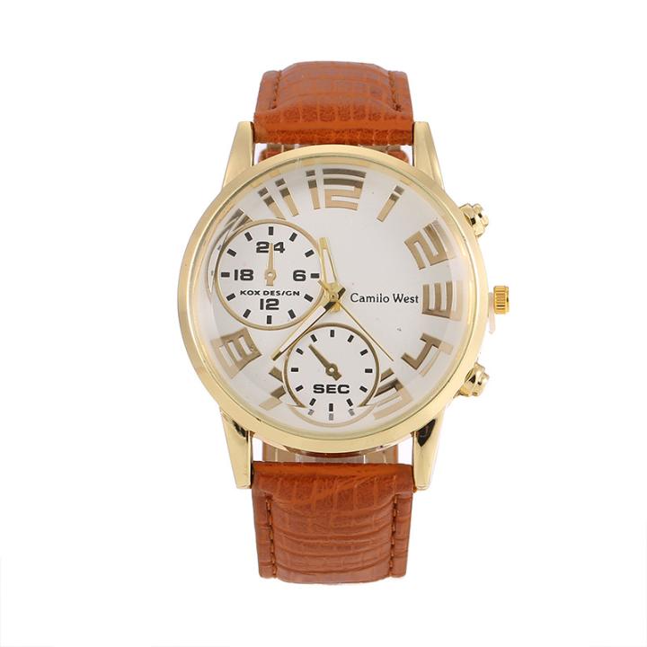 Hidzo Horloge Camilo West Ø 43 - Cognac/Wit/Goud - Kunstleer