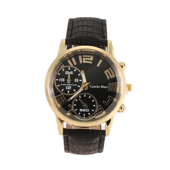 Hidzo Horloge Camilo West Ø 43 - Zwart/Goud - Kunstleer