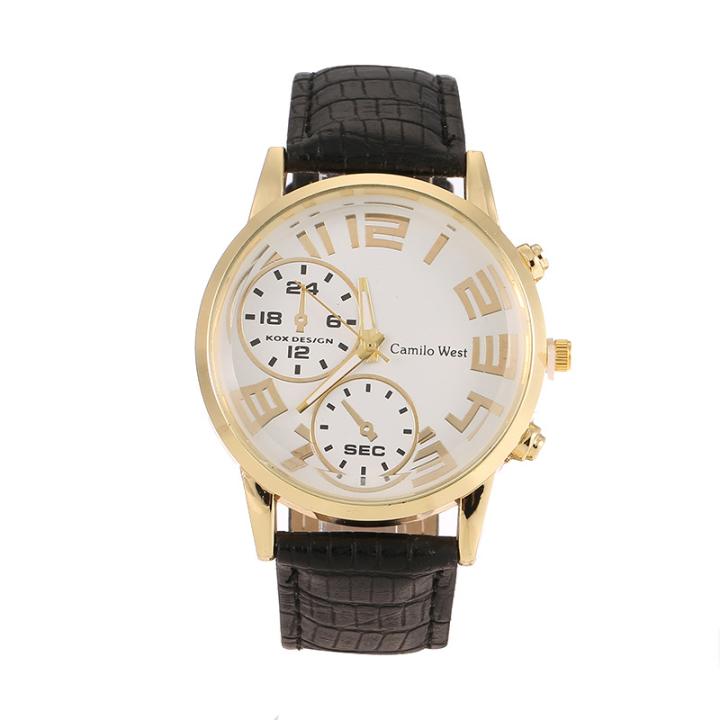 Hidzo Horloge Camilo West Ø 43 - Zwart/Wit/Goud - Kunstleer