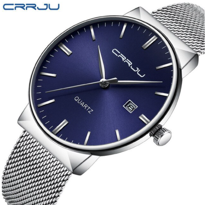 Hidzo Horloge CRRJU Quartz Ø 41 - Met Datumaanduiding - Zilver/Blauw - Staal