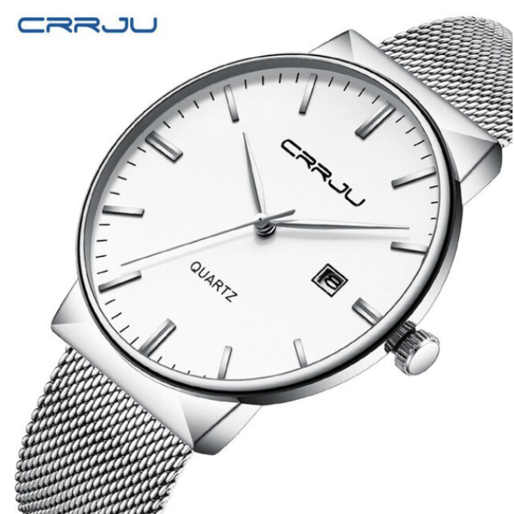 Hidzo Horloge CRRJU Quartz Ø 41 - Met Datumaanduiding - Zilver/Wit - Staal