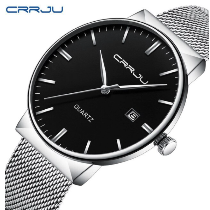 Hidzo Horloge CRRJU Quartz Ø 41 - Met Datumaanduiding - Zilver/Zwart - Staal