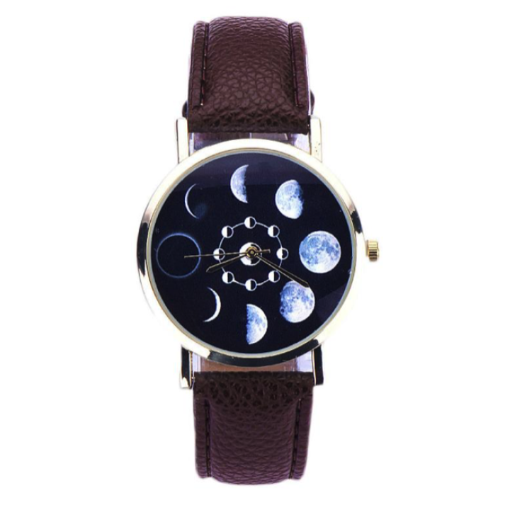Hidzo Horloge Maan Ø 37 - Bruin - Kunstleer