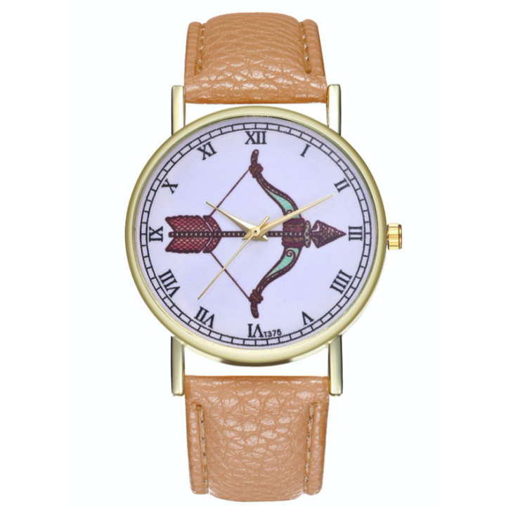 Hidzo Horloge Pijl en Boog Ø 38 - Beige - Kunstleer