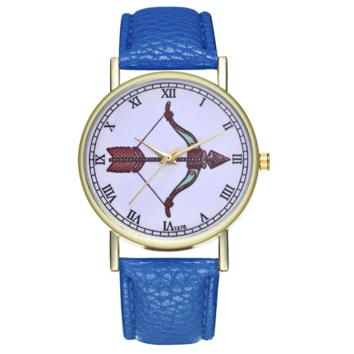 Hidzo Horloge Pijl en Boog Ø 38 - Blauw - Kunstleer