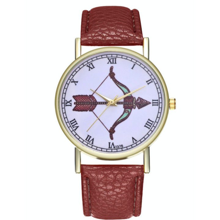 Hidzo Horloge Pijl en Boog Ø 38 - Bruin - Kunstleer