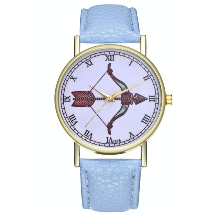 Hidzo Horloge Pijl en Boog Ø 38 - Lichtblauw - Kunstleer