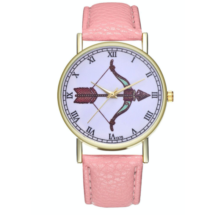 Hidzo Horloge Pijl en Boog Ø 38 - Lichtroze - Kunstleer