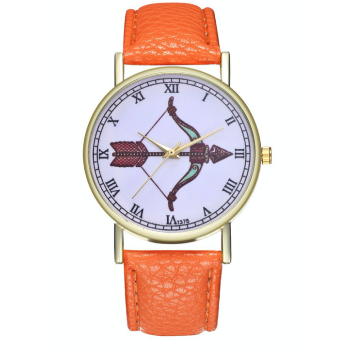 Hidzo Horloge Pijl en Boog Ø 38 - Oranje - Kunstleer