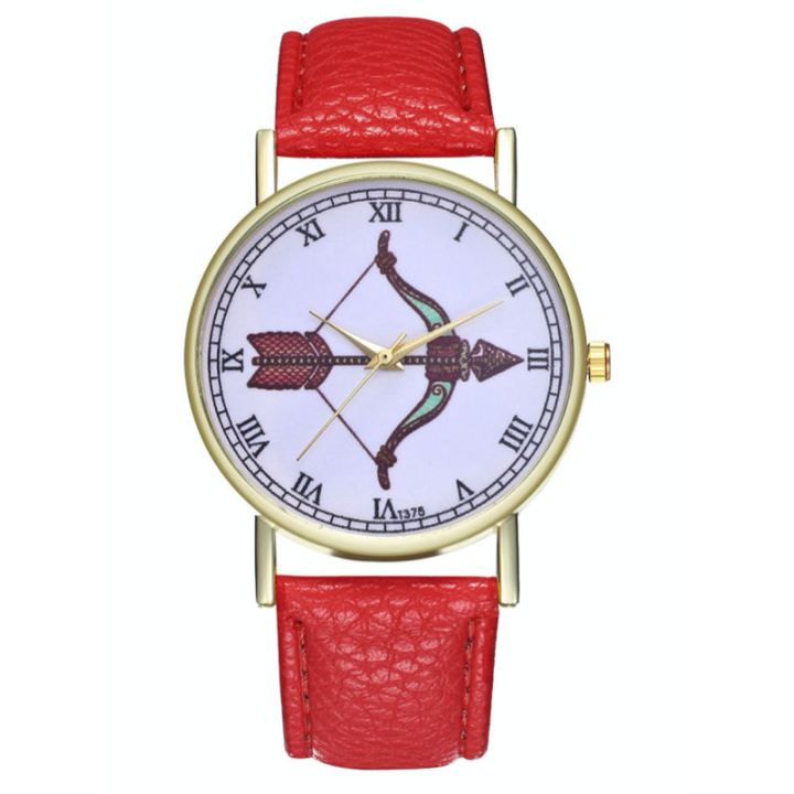 Hidzo Horloge Pijl en Boog Ø 38 - Rood - Kunstleer