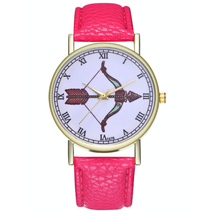 Hidzo Horloge Pijl en Boog Ø 38 - Roze - Kunstleer