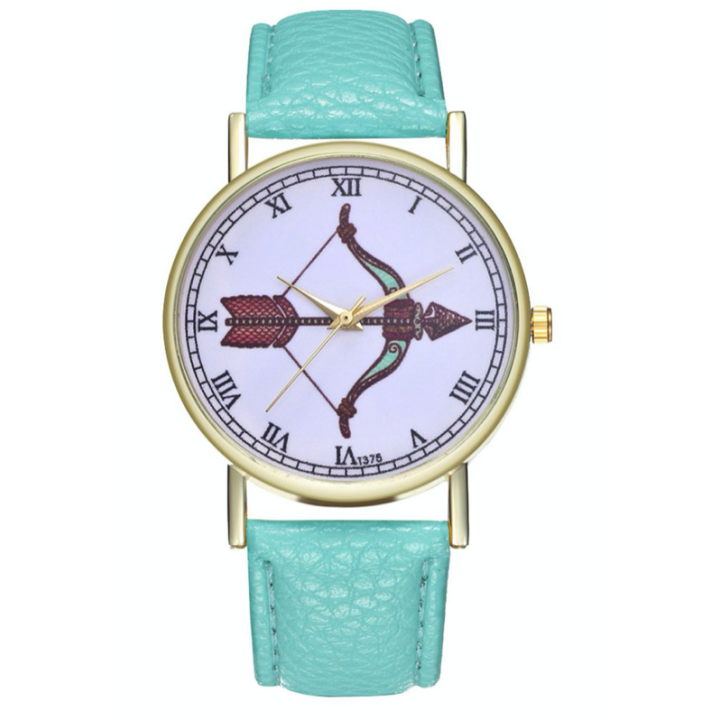 Hidzo Horloge Pijl en Boog Ø 38 - Turquoise - Kunstleer