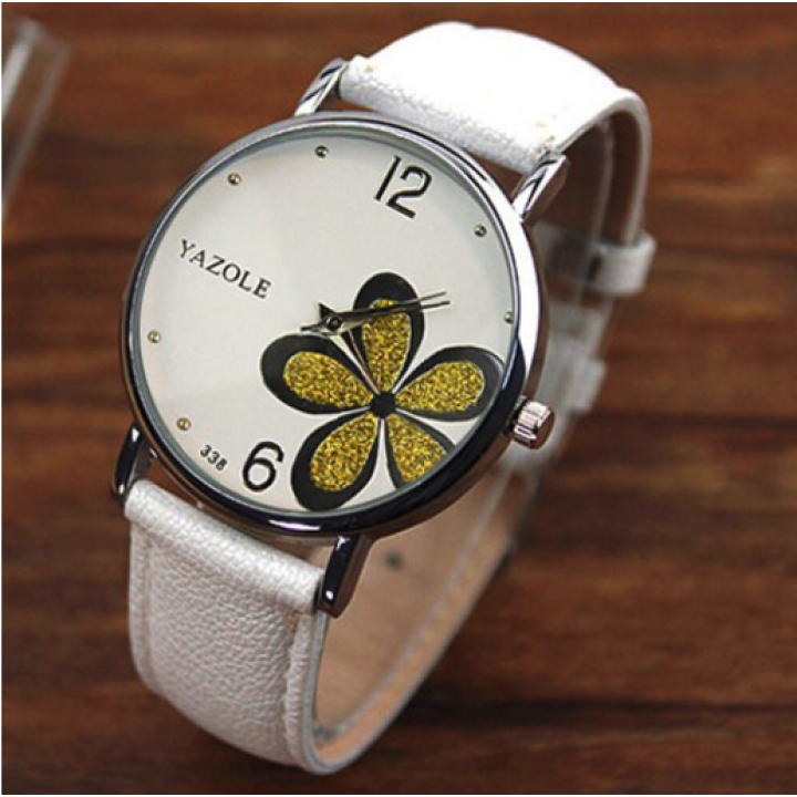 Hidzo Horloge Yazole Bloem Ø 37 - Wit/Goud