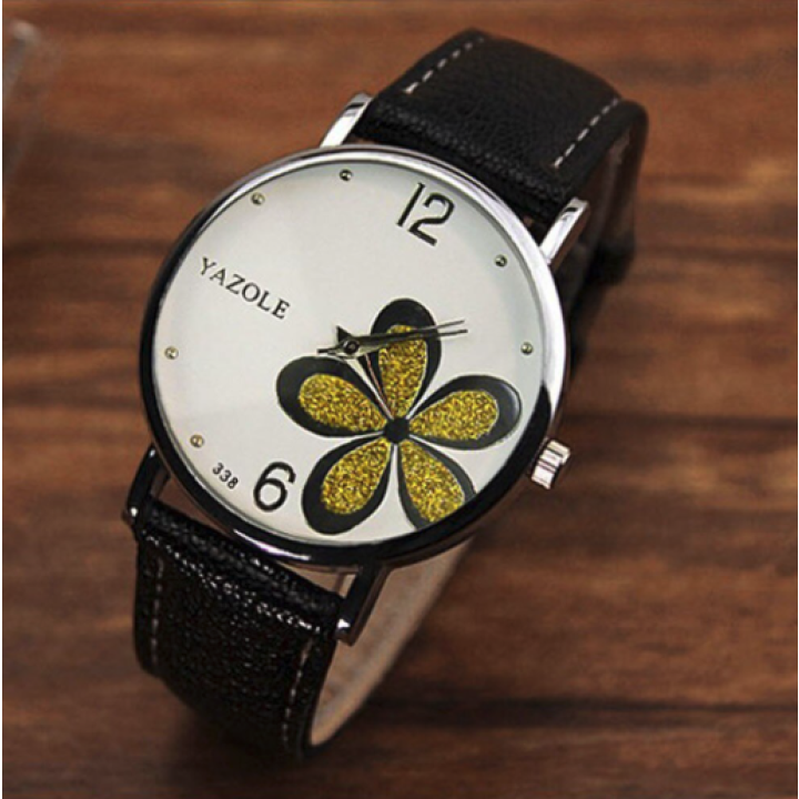 Hidzo Horloge Yazole Bloem Ø 37 - Zwart/Wit/Goud