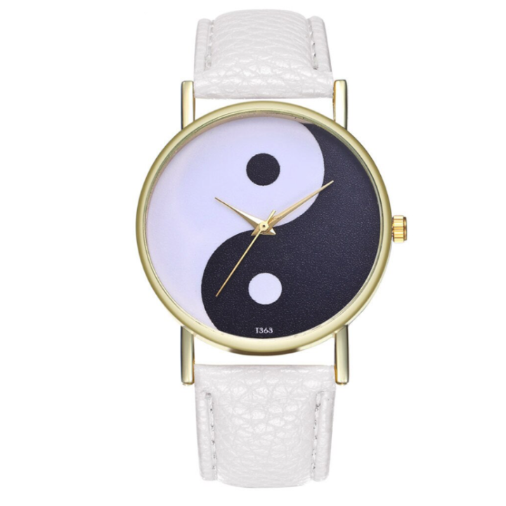 Hidzo Horloge Yin Yang Ø 39 - Wit/Zwart - Kunstleer