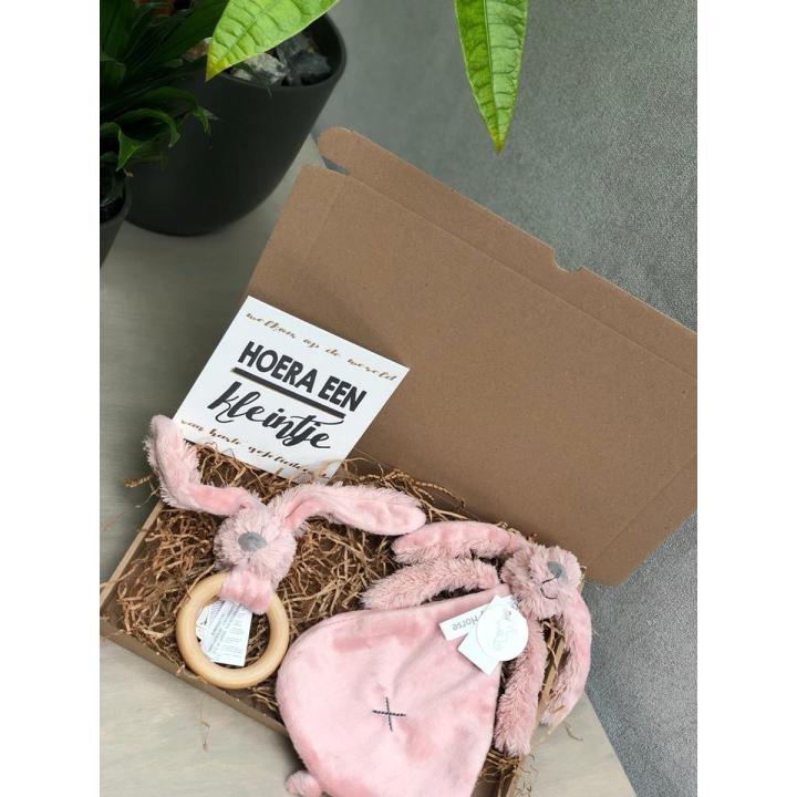 Happy Horse Konijn Richie baby cadeau set oud roze - bijtring - knuffeldoekje