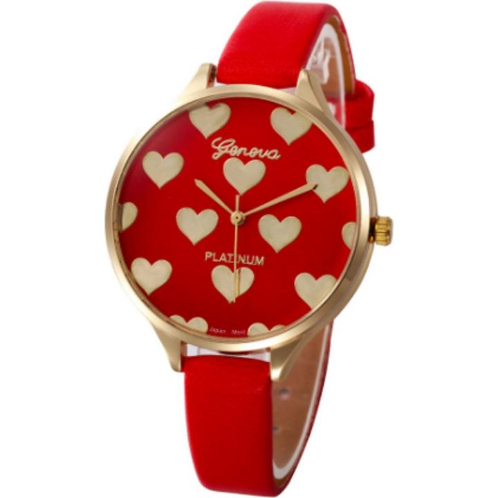 Hidzo Horloge Hartjes ø 37 mm - Rood - Kunstleer