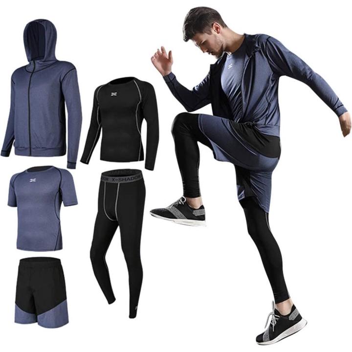 Heren Running Gym Set Compressie Ondergoed Set Kit Shorts Fitness Basislagen Panty 3/5 Stuks Set Sport Compressie Fietsen Legging Korte Top