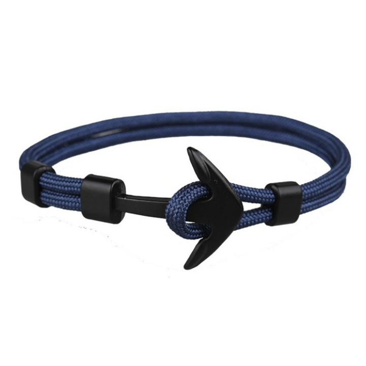 Hidzo Armbandje - Zwart Anker - Donker-Blauw Touw - Verstelbaar