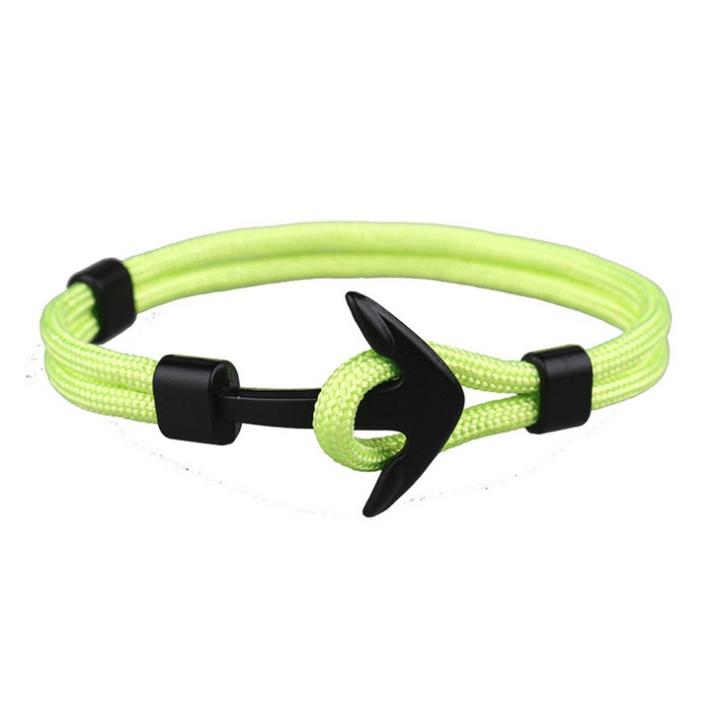 Hidzo Armbandje - Zwart Anker - Neon Geel Touw - Verstelbaar