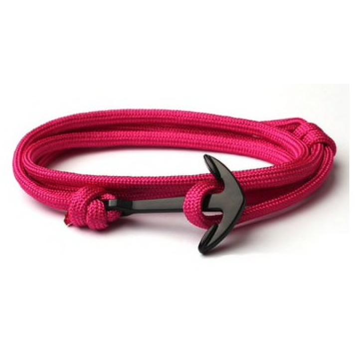Hidzo Armbandje - Zwart Anker - Roze Touw - Verstelbaar