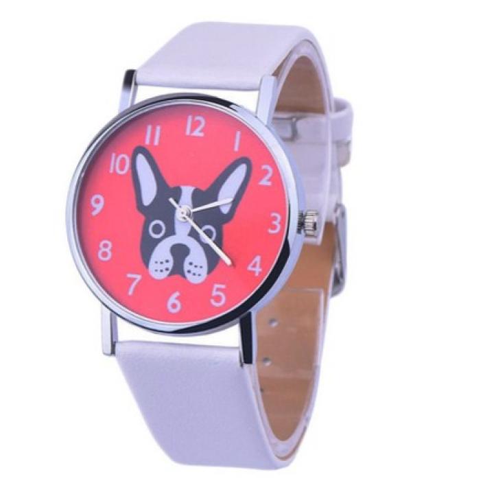 Hidzo Horloge Bull Dog ø 37 mm - Wit/Rood - Kunstleer