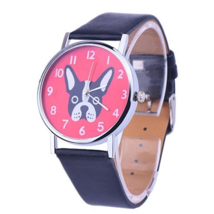 Hidzo Horloge Bull Dog ø 37 mm - Zwart/Rood - Kunstleer
