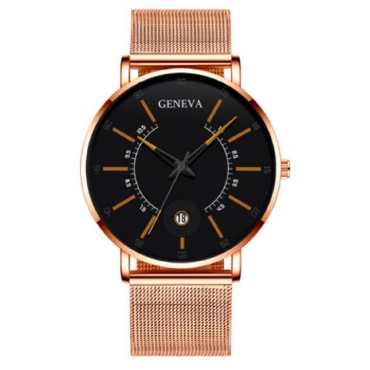 Hidzo Horloge Geneva - Met Datumaanduiding - ø 40 mm - Rose-Goud/Oranje - Staal